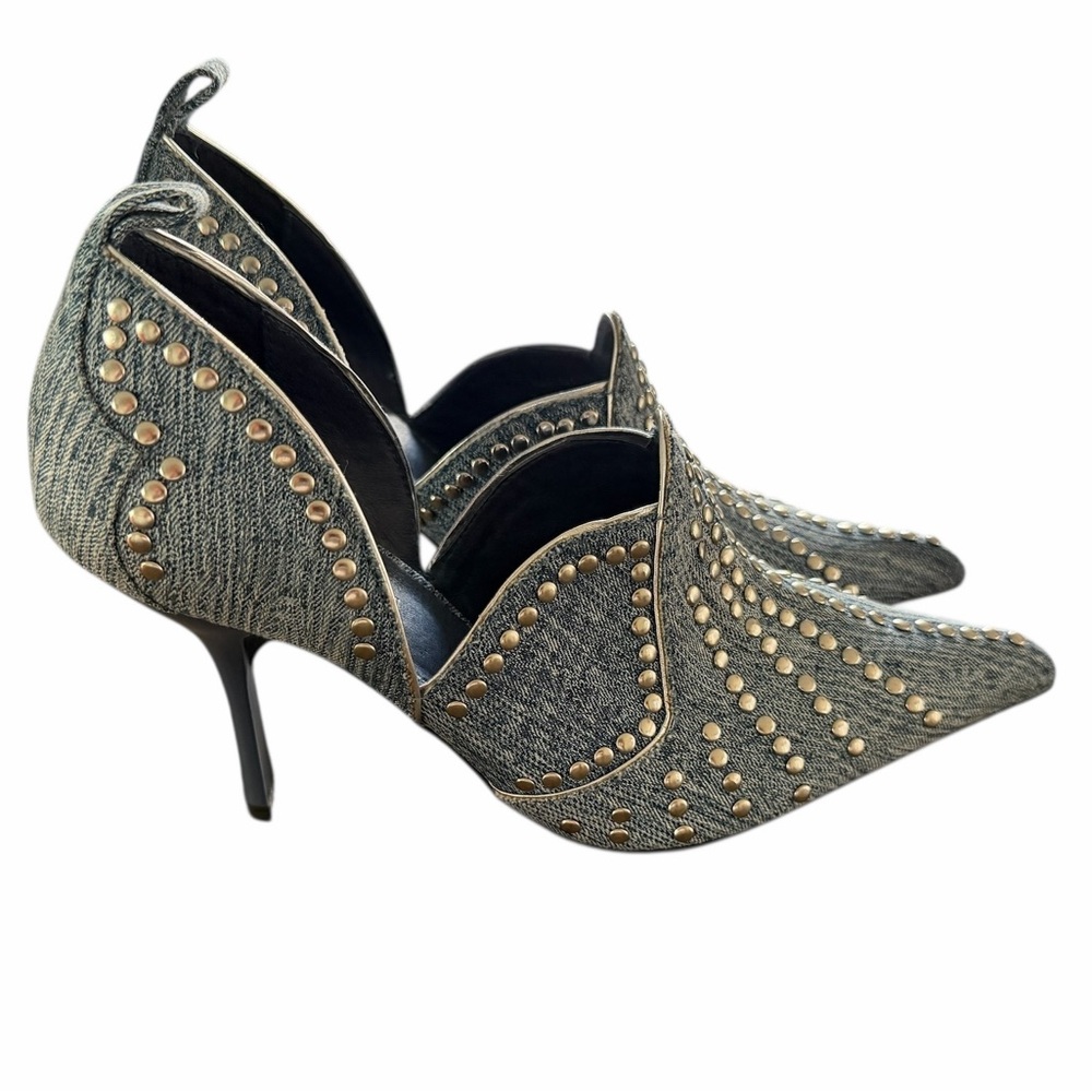 Jeffrey Campbell Studded Denim D’Orsay Pointed Toe Heels Size 7.5